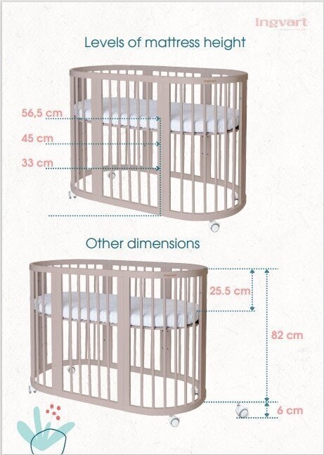 Vauvansänky-Transformer 9-in-1 Ingvart Smart, 77x173cm, pyöreä, luonnollinen väri hinta ja tiedot | Lastensängyt | hobbyhall.fi