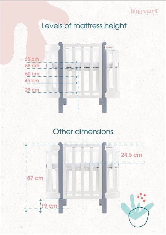 Muunnettava vauvansänky, Ingvart Nika 5-in-1, 60x120cm, valkoinen/luonnollinen väri hinta ja tiedot | Lastensängyt | hobbyhall.fi