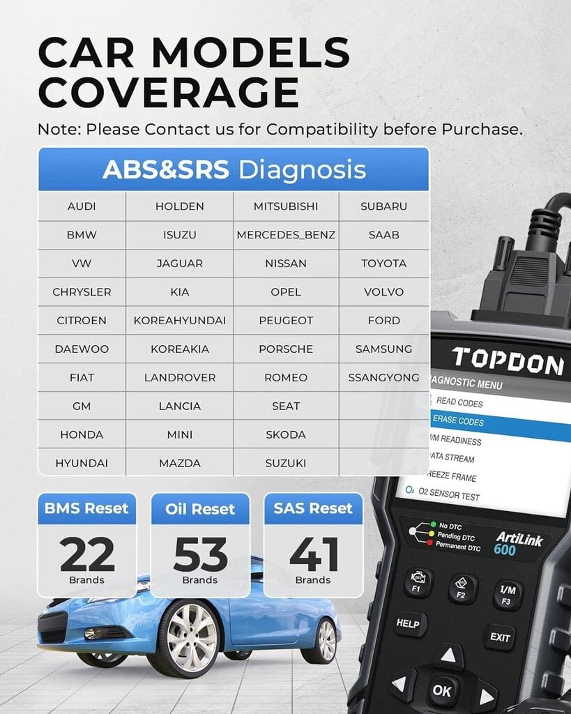 Topdon OBD2-diagnostiikkalaite hinta ja tiedot | Lisätarvikkeet autoiluun | hobbyhall.fi