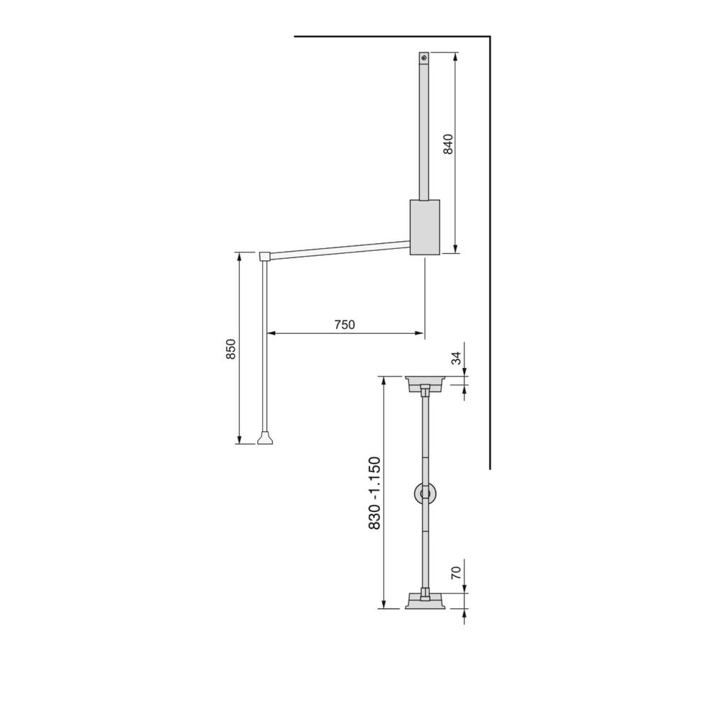 Emuca, Pantografi ripustin, 830 - 1150, maalattu musta hinta ja tiedot | Kaapit | hobbyhall.fi