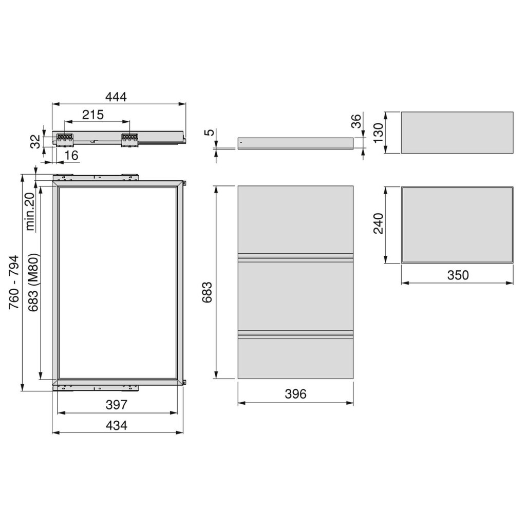 Hack-laatikko lokerolla, moduuli 800 mm, kivenharmaa hinta ja tiedot | Kaapit | hobbyhall.fi