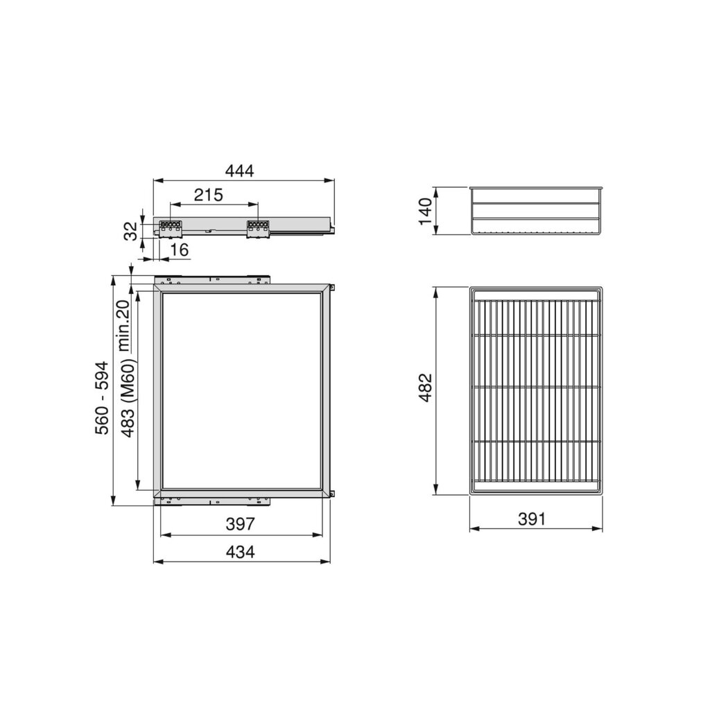 Hack-laatikko korilla, moduuli 600 mm, kivenharmaa hinta ja tiedot | Kaapit | hobbyhall.fi