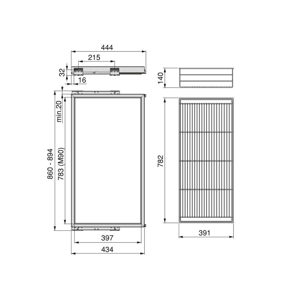 Hack-laatikko korilla, 900 mm moduuli, kivenharmaa hinta ja tiedot | Kaapit | hobbyhall.fi