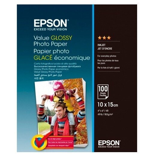 Epson valkoinen kiiltävä valokuvapaperi, 10x15 cm, 183 g/m2, 100 kpl hinta ja tiedot | Kameratarvikkeet | hobbyhall.fi