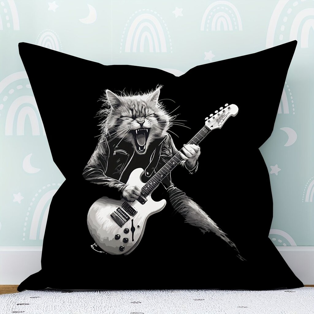 Rockstar cat kitaratavaraa miehille ja naisille malleja punk rock kissa soittaa kitaraa rockstar kitaristi kuvio samettinen tyynynpäällinen neliömäinen tyyny tyynynpäällinen koristeellinen tyynynpäällinen hinta ja tiedot | Pussilakanat ja tyynyliinat | hobbyhall.fi