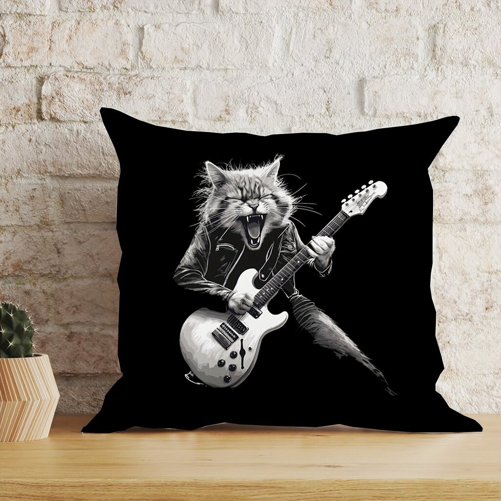 Rockstar cat kitaratavaraa miehille ja naisille malleja punk rock kissa soittaa kitaraa rockstar kitaristi kuvio samettinen tyynynpäällinen neliömäinen tyyny tyynynpäällinen koristeellinen tyynynpäällinen hinta ja tiedot | Pussilakanat ja tyynyliinat | hobbyhall.fi