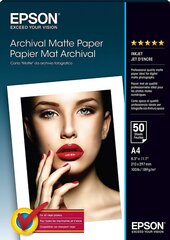 epson arkiston mattapaperi, valkoinen, 50 kpl, c13s041342, mustesuihkutulostimille, 210x297 mm (a4), a4, 190 g/m2 hinta ja tiedot | Kameratarvikkeet | hobbyhall.fi