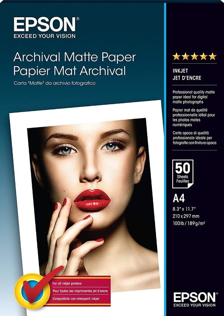 Epson paber A4 Archival Matte Paper (50 lehte) : C13S041342 hinta ja tiedot | Kameratarvikkeet | hobbyhall.fi