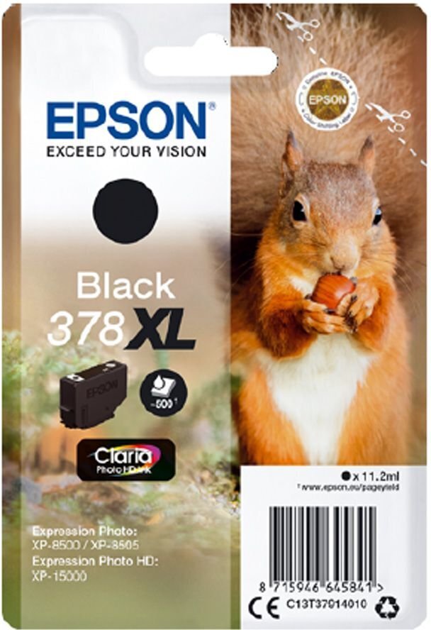 EPSON Singlepack Black 378XL Squirrelhe hinta ja tiedot | Mustekasetit | hobbyhall.fi