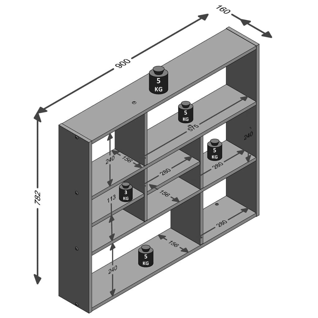 FMD Seinäkiinnitettävä hylly 9 lokeroa tammi hinta ja tiedot | Hyllyt | hobbyhall.fi