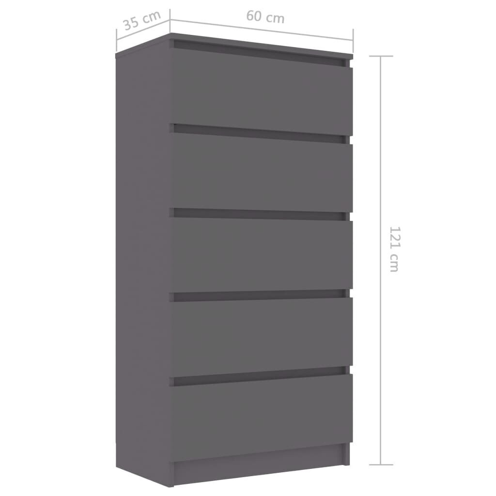 vidaXL Lipasto harmaa 60x35x121 cm lastulevy hinta ja tiedot | Olohuoneen kaapit ja lipastot | hobbyhall.fi