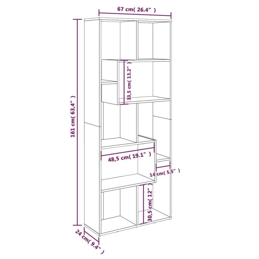 vidaXL Kirjahylly harmaa Sonoma 67x24x161 cm tekninen puu hinta ja tiedot | Hyllyt | hobbyhall.fi