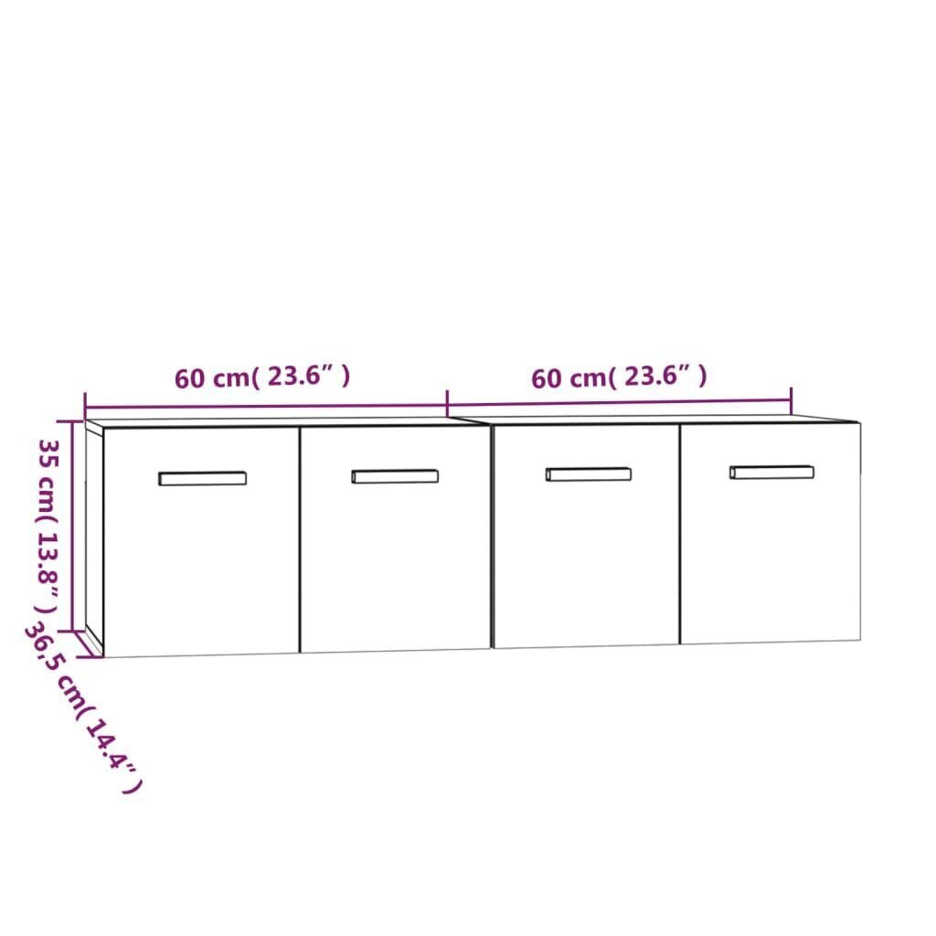 vidaXL Seinäkaapit 2 kpl harmaa Sonoma 60x36,5x35 cm tekninen puu hinta ja tiedot | Olohuoneen kaapit ja lipastot | hobbyhall.fi