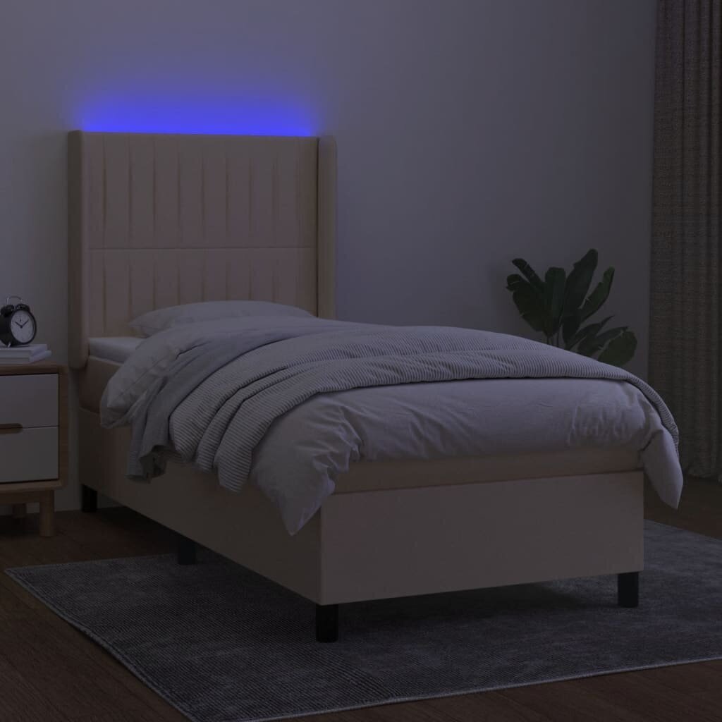 vidaXL Sänky jousilla/patjalla/LED, kerma, 90x200 cm, kangas hinta ja tiedot | Sängyt | hobbyhall.fi
