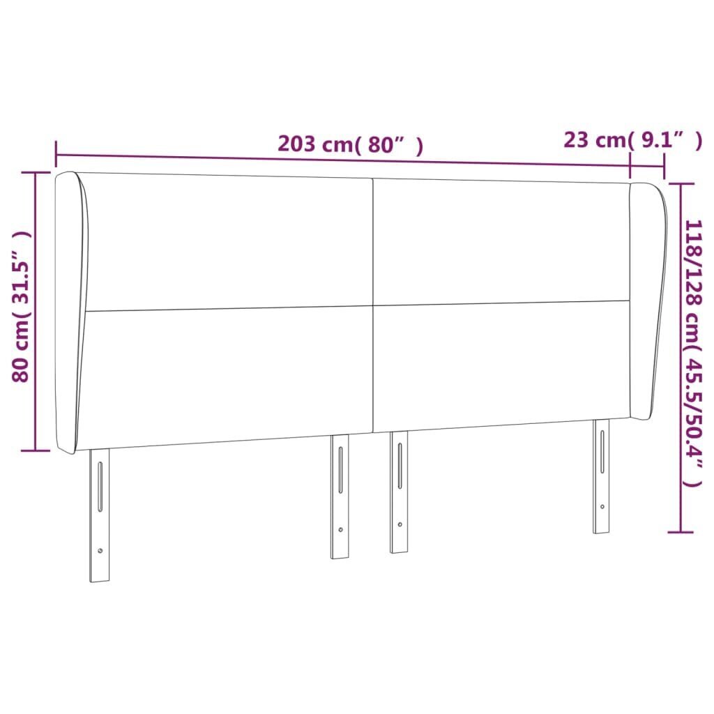 vidaXL pääty korvilla, valkoinen, 203x23x118/128cm, keinonahka hinta ja tiedot | Sängyt | hobbyhall.fi