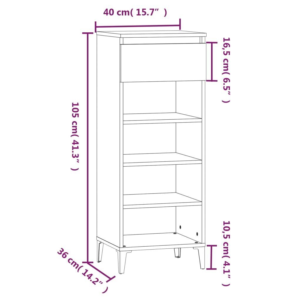 vidaXL Kenkäteline savutammi 40x36x105 cm tekninen puu hinta ja tiedot | Kenkäkaapit ja -hyllyt | hobbyhall.fi