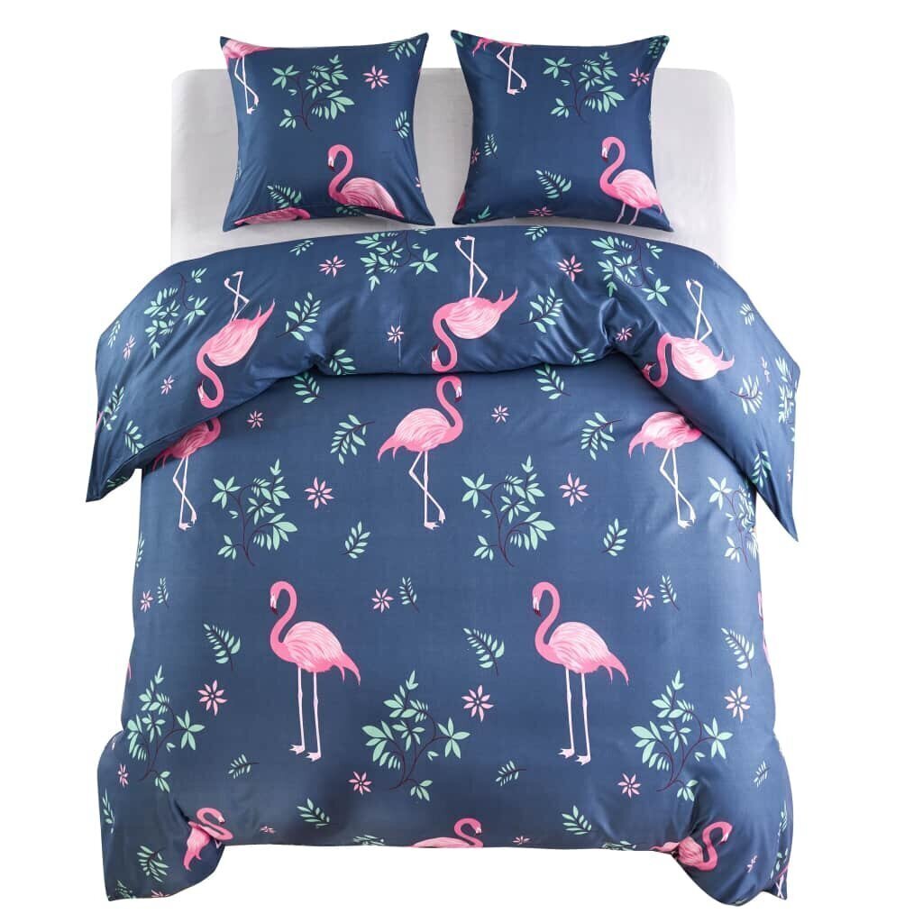 vidaXL Pussilakanasetti flamingo sininen/pinkki 200x200/80x80 cm hinta ja tiedot | Pussilakanat ja tyynyliinat | hobbyhall.fi