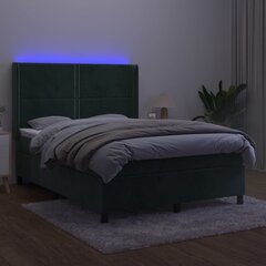 vidaXL Sänky jousilla/patjalla/LED, vihreä, 140x190cm, sametti hinta ja tiedot | Sängyt | hobbyhall.fi