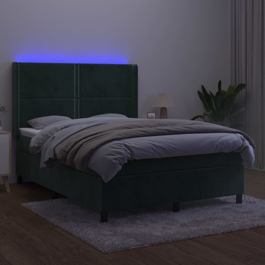 vidaXL Sänky jousilla/patjalla/LED, vihreä, 140x190cm, sametti hinta ja tiedot | Sängyt | hobbyhall.fi