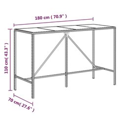 vidaXL Baaripöytä lasipöytälevyllä musta 180x70x110 cm polyrottinki hinta ja tiedot | Puutarhapöydät | hobbyhall.fi