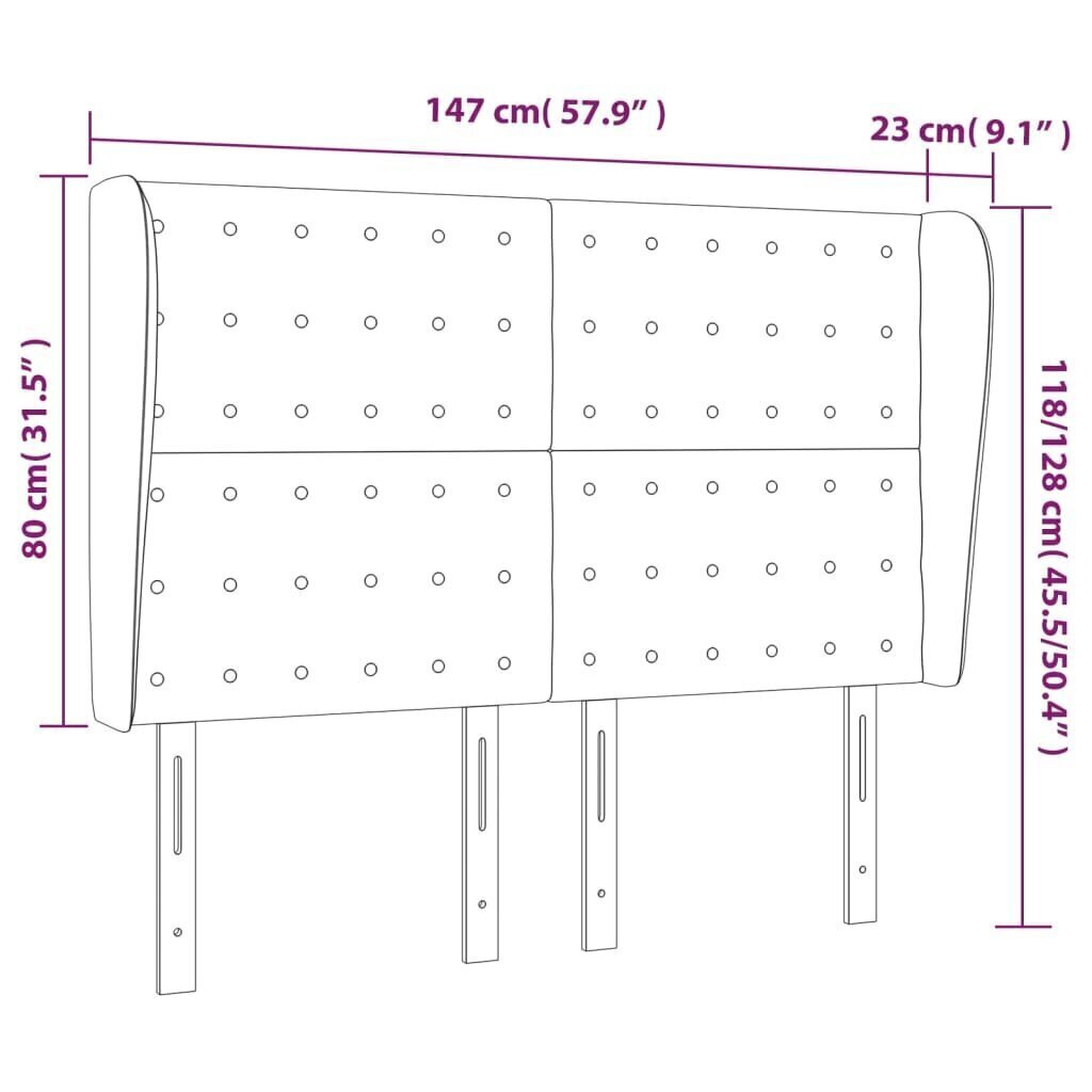 Pääty korvakkeilla, valkoinen, 147x23x118/128cm, keinonahka hinta ja tiedot | Sängyt | hobbyhall.fi