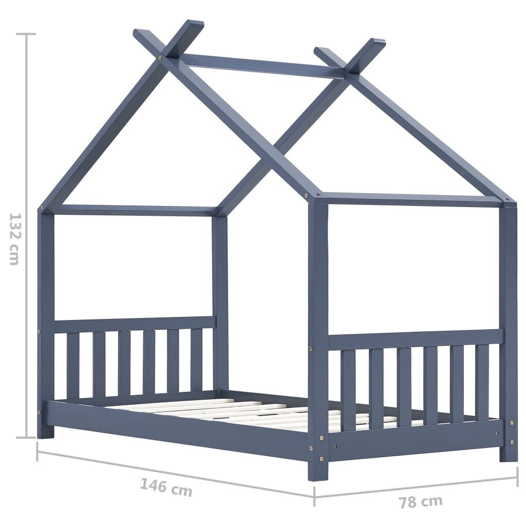 vidaXL Lasten sängynrunko harmaa täysi mänty 70x140 cm hinta ja tiedot | Lastensängyt | hobbyhall.fi