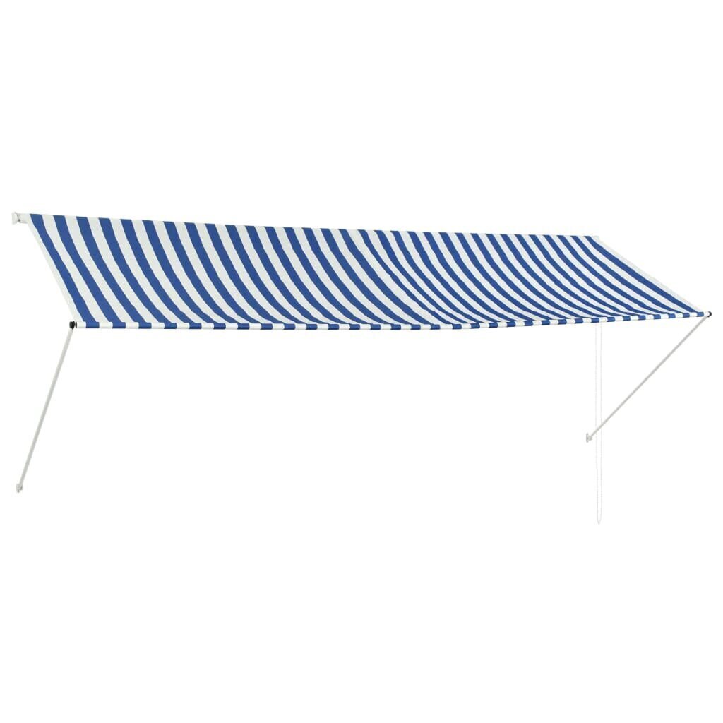 vidaXL Sisäänkelattava markiisi 350x150 cm sininen ja valkoinen hinta ja tiedot | Aurinkovarjot ja markiisit | hobbyhall.fi