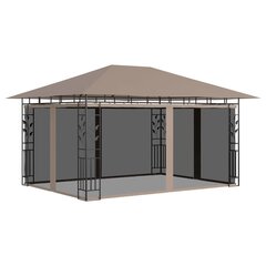 vidaXL Huvimaja hyttysverkolla 4x3x2,73 m harmaanruskea 180 g/m² hinta ja tiedot | Puutarhapaviljongit | hobbyhall.fi