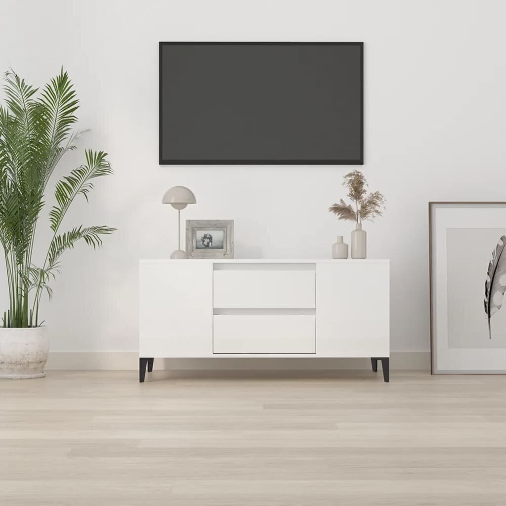 vidaXL TV-taso korkeakiilto valkoinen 102x44,5x50 cm tekninen puu hinta ja tiedot | TV-tasot | hobbyhall.fi