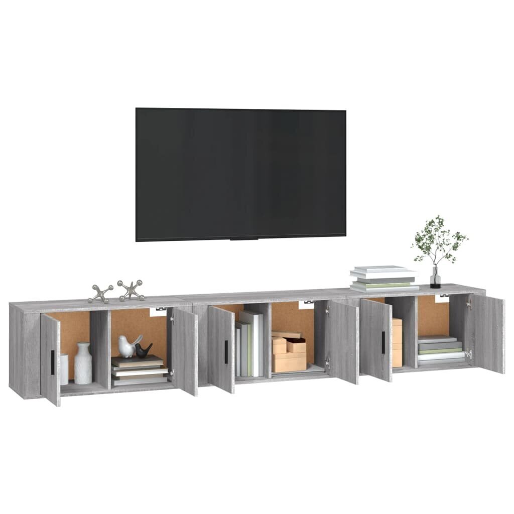 vidaXL Seinäkiinnitettävät TV-kaapit 3 kpl harmaa Sonoma 80x34,5x40 cm hinta ja tiedot | TV-tasot | hobbyhall.fi