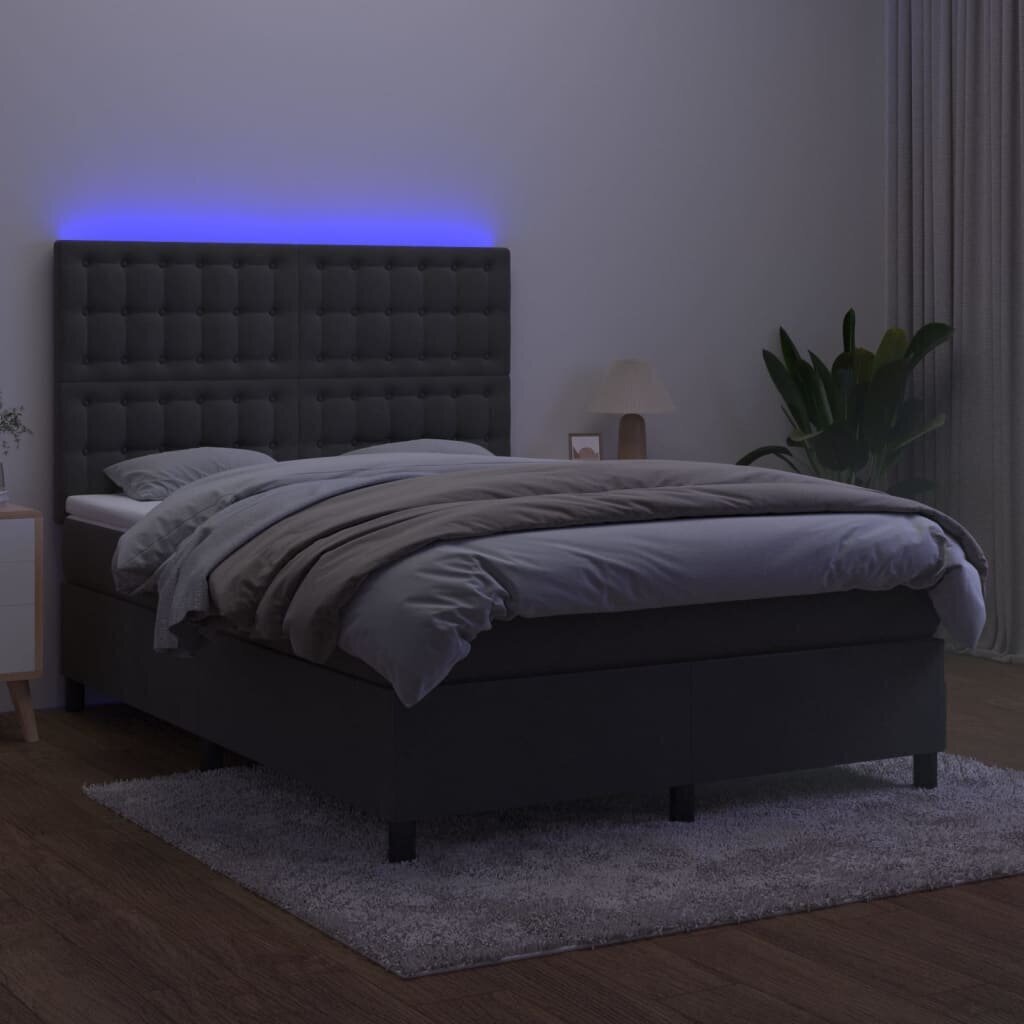 vidaXL Sänky jousilla/patjalla/LED, harmaa, 140x190cm, sametti hinta ja tiedot | Sängyt | hobbyhall.fi