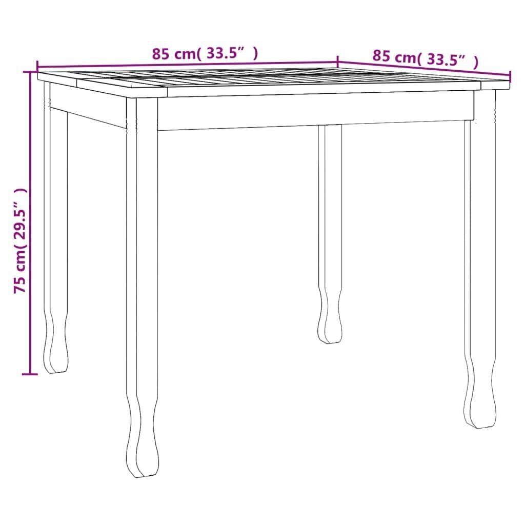 vidaXL Ulkoruokapöytä 85x85x75 cm täysi tiikki hinta ja tiedot | Puutarhapöydät | hobbyhall.fi