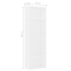 vidaXL 5-tasoinen kirjahylly valkoinen 60x30x189 cm lastulevy hinta ja tiedot | Hyllyt | hobbyhall.fi