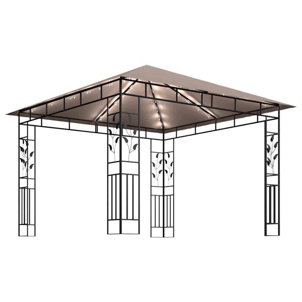 vidaXL Huvimaja hyttysverkko ja LED-valonauha 3x3x2,73 m ruskeanharmaa hinta ja tiedot | Puutarhapaviljongit | hobbyhall.fi