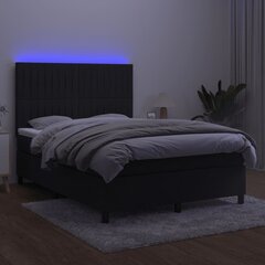 vidaXL Sänky jousilla/patjalla/LED, musta, 140x190cm, sametti hinta ja tiedot | Sängyt | hobbyhall.fi