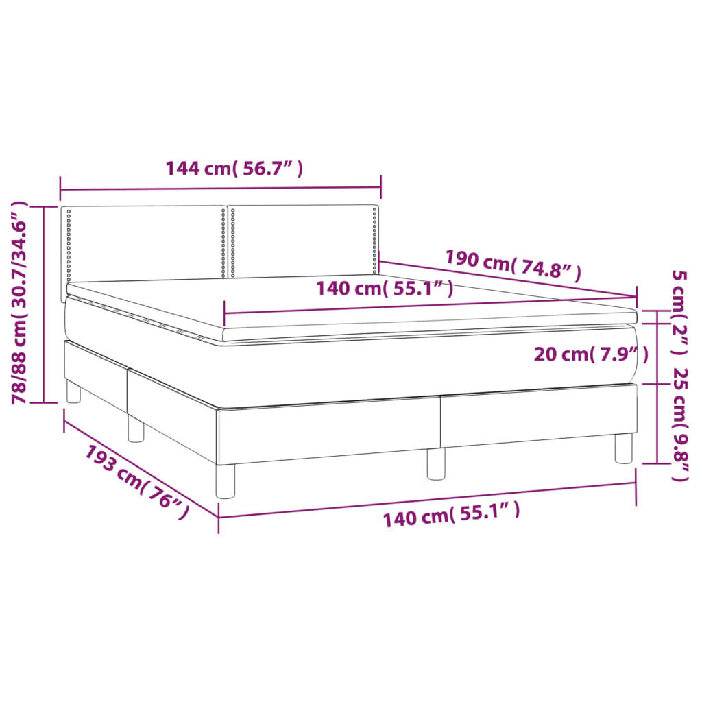 Sänky vidaXL, 140x190 cm, beige hinta ja tiedot | Sängyt | hobbyhall.fi