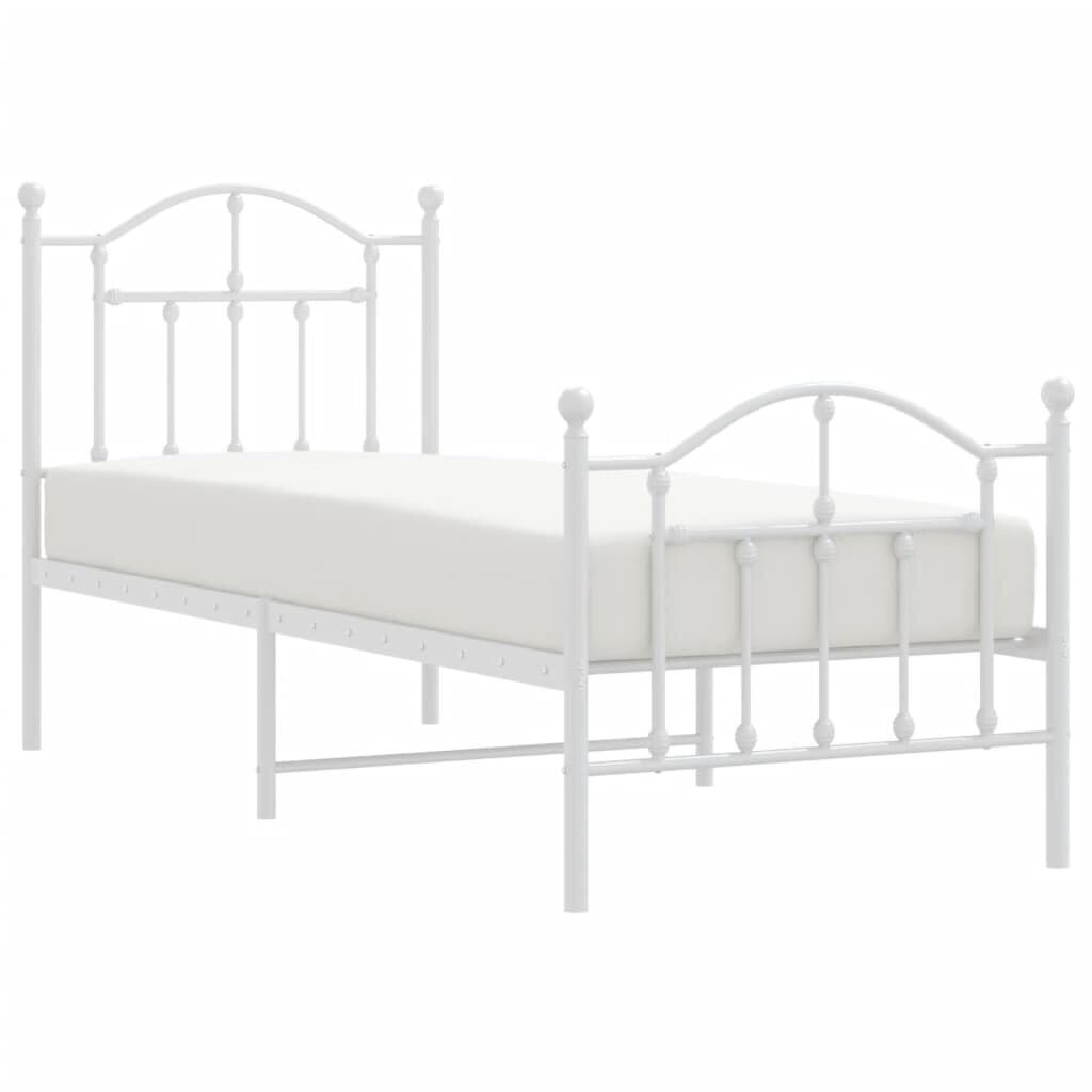 vidaXL Metallinen sängynrunko päädyillä valkoinen 75x190 cm hinta ja tiedot | Sängyt | hobbyhall.fi