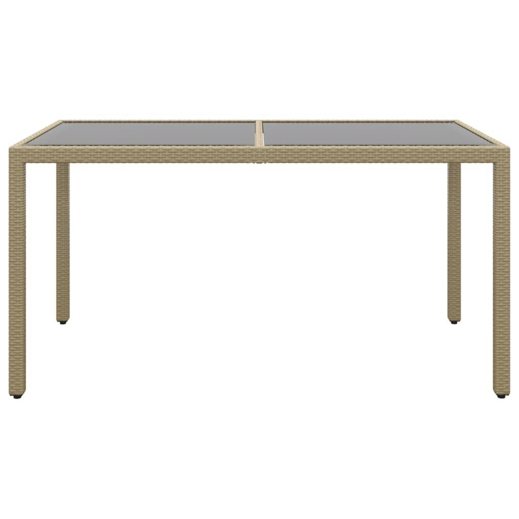 vidaXL Puutarhapöytä 150x90x75cm karkaistu lasi ja polyrottinki beige hinta ja tiedot | Puutarhapöydät | hobbyhall.fi