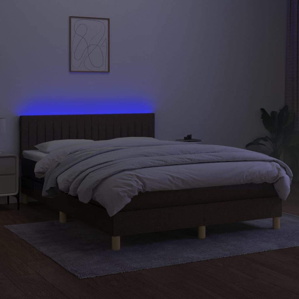 vidaXL Sänky jousilla/patjalla/LED, ruskea, 140x190 cm, kangas hinta ja tiedot | Sängyt | hobbyhall.fi