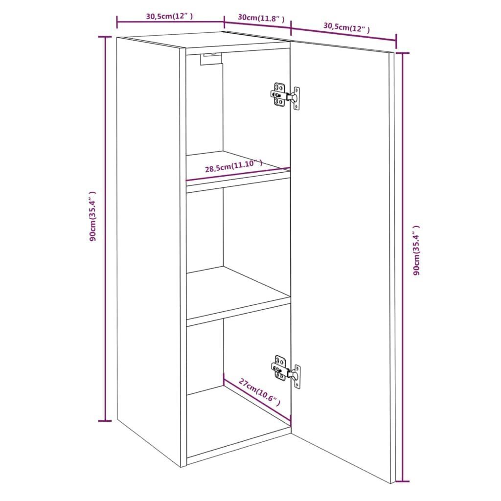 vidaXL TV-kaapit 4 kpl ruskea tammi 30,5x30x90 cm tekninen puu hinta ja tiedot | Olohuoneen kaapit ja lipastot | hobbyhall.fi