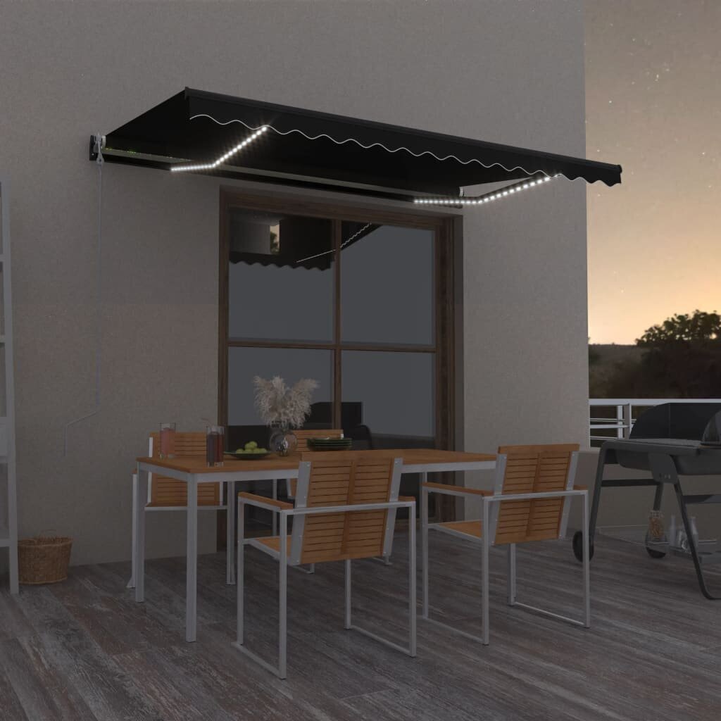 vidaXL Sisäänkelattava markiisi LED/tuulisensori 400x350cm antrasiitti hinta ja tiedot | Aurinkovarjot ja markiisit | hobbyhall.fi