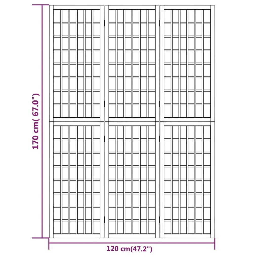 vidaXL Tilanjakaja 3 paneelia japanilaistyylinen 120x170cm hinta ja tiedot | Sermit ja tilanjakajat | hobbyhall.fi