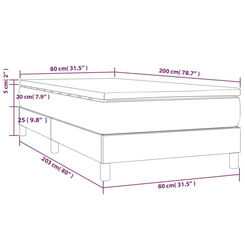 vidaXL Sänky jousilla ja patjalla, harmaa, 80x200cm, kangas hinta ja tiedot | Sängyt | hobbyhall.fi