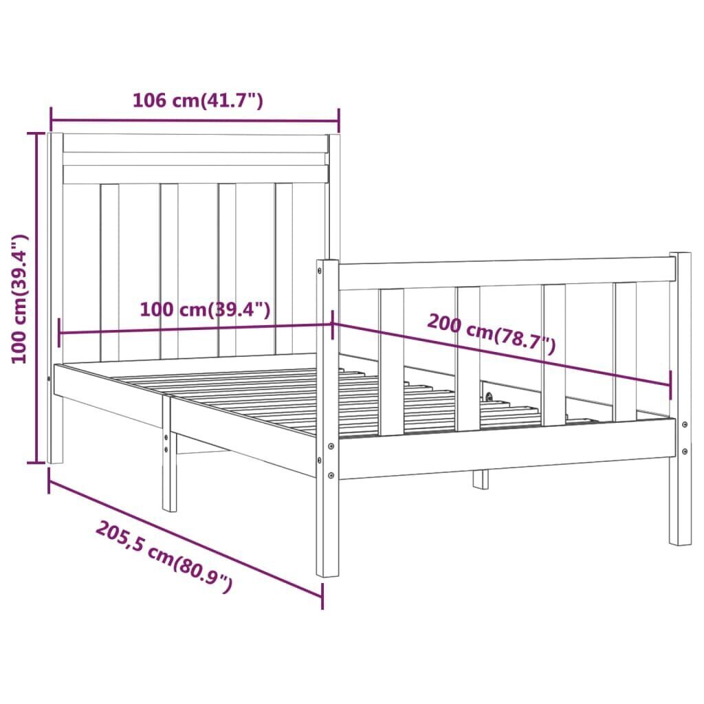 vidaXL Sängynrunko valkoinen täysi mänty 100x200 cm hinta ja tiedot | Sängyt | hobbyhall.fi