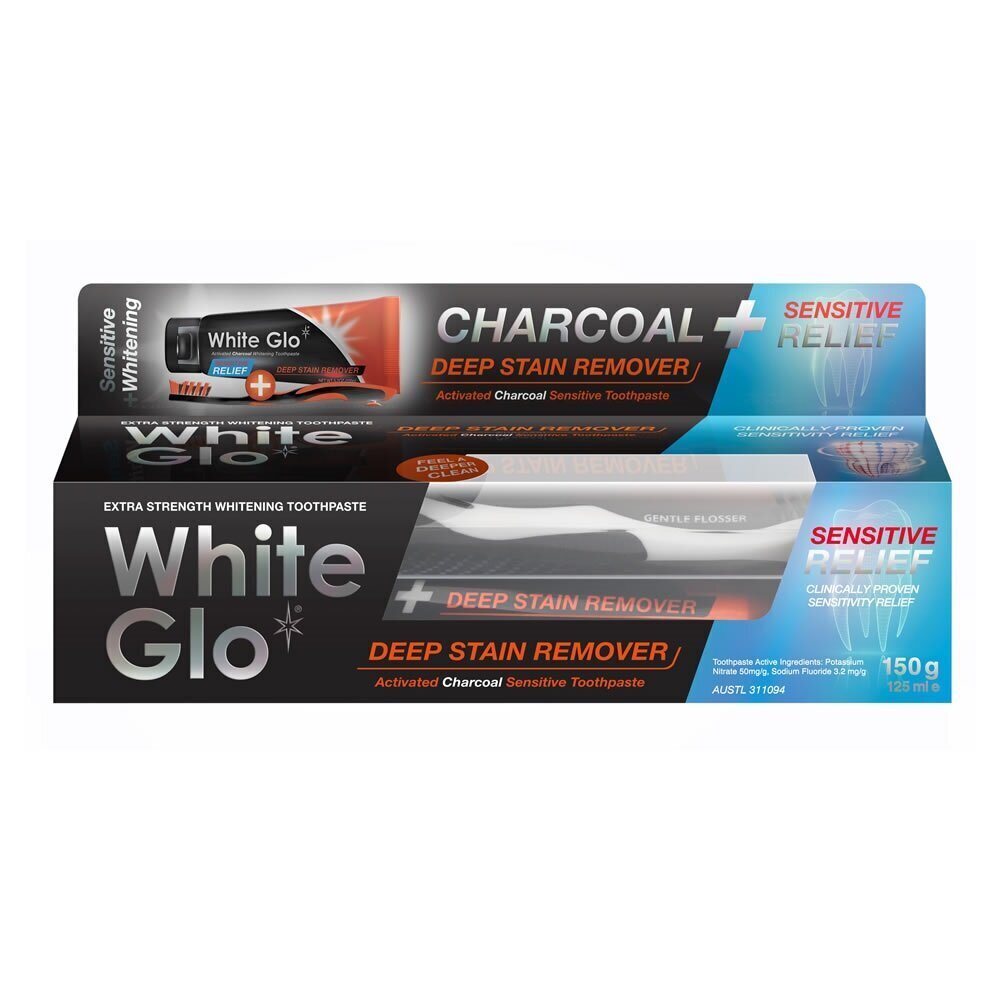 White Glo Charcoal Deep Stain Remover Sensitive Relief hammastahna 125 ml hinta ja tiedot | Suuhygienia | hobbyhall.fi