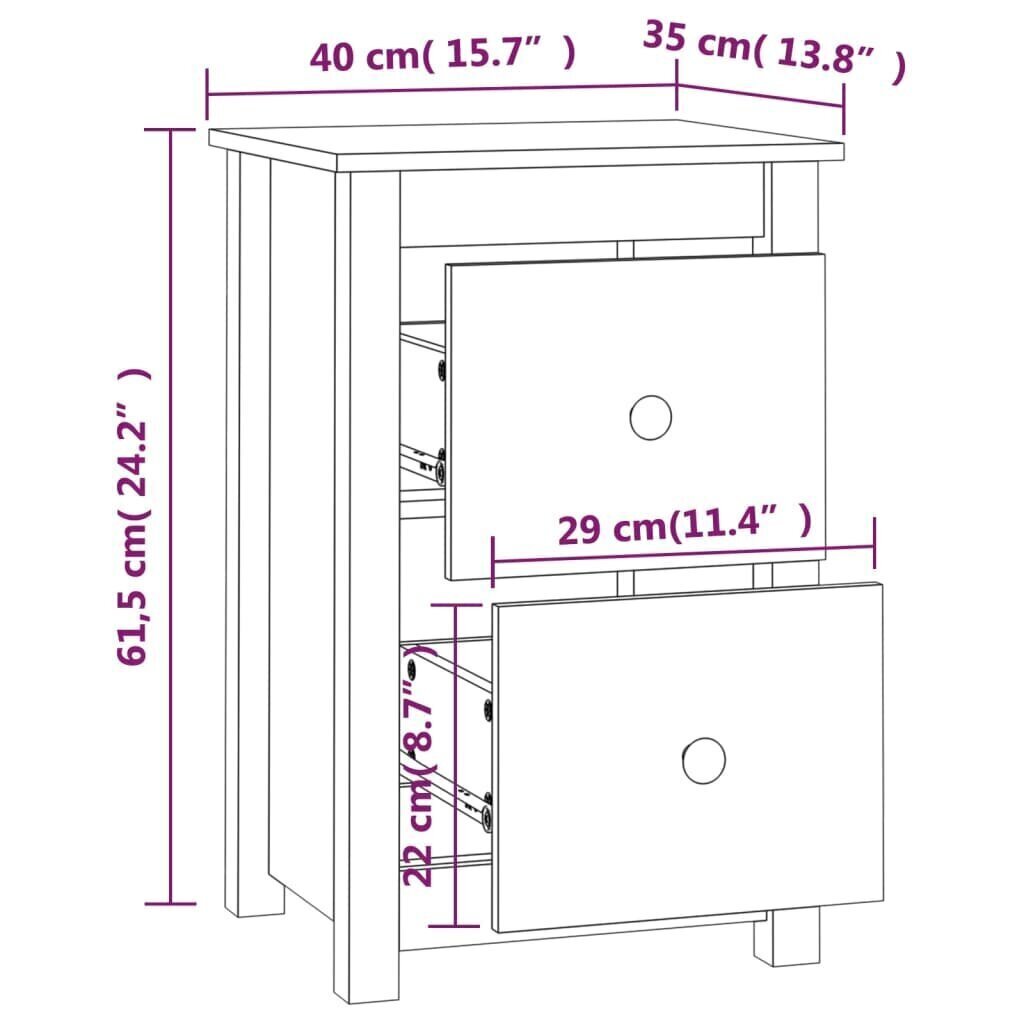 vidaXL Yöpöytä hunajanruskea 40x35x61,5 cm täysi mänty hinta ja tiedot | Yöpöydät | hobbyhall.fi