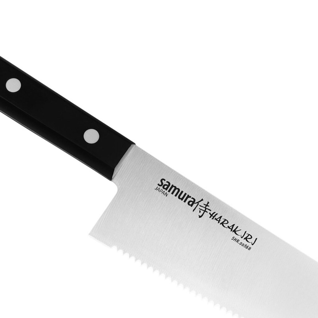 Samura Harakiri hammastettu keittiökokin veitsi 208mm AUS 8 japanilaista terästä 58 HRC hinta ja tiedot | Keittiövälineet | hobbyhall.fi