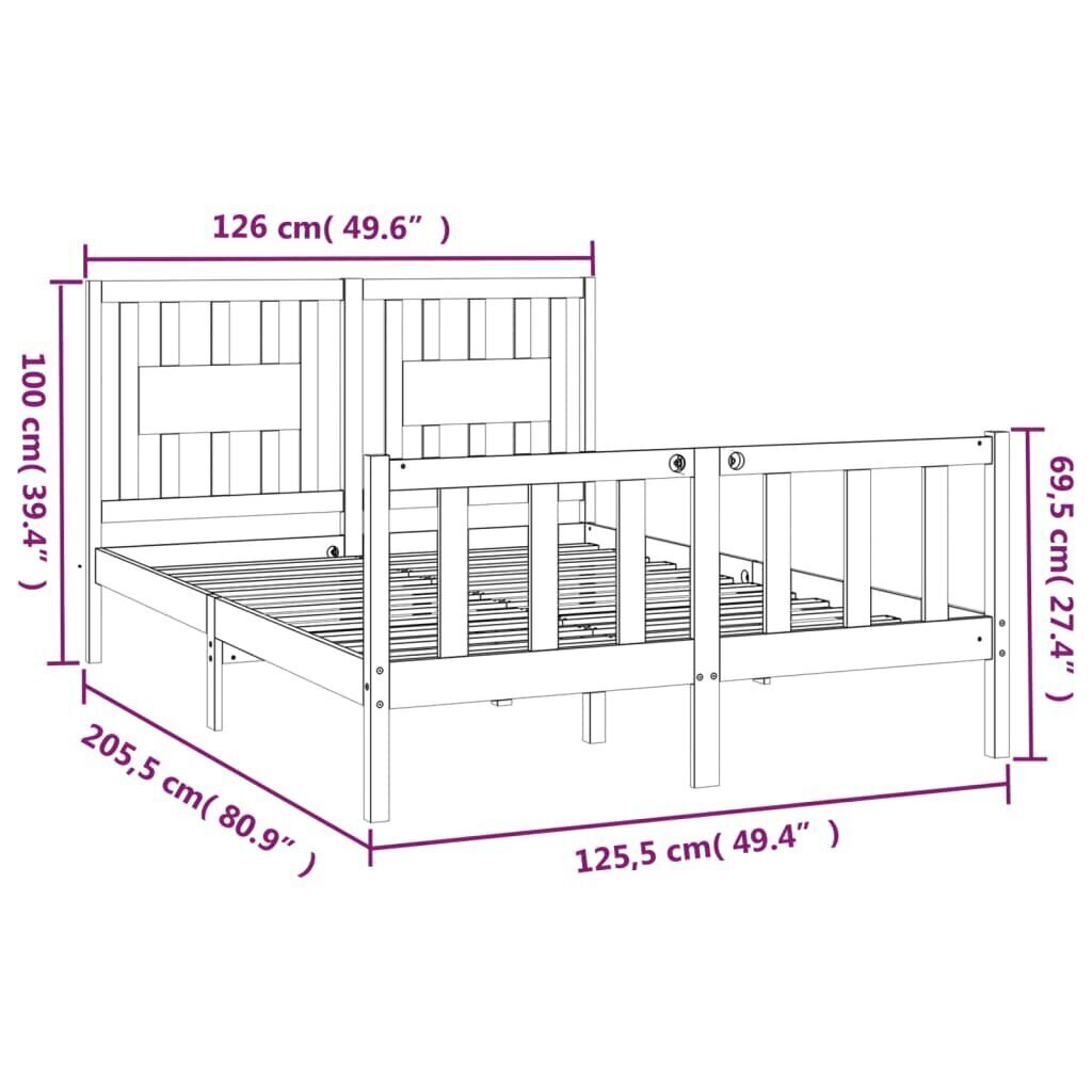 vidaXL Sängynrunko päätylevyllä musta 120x200 cm täysi mänty hinta ja tiedot | Sängyt | hobbyhall.fi