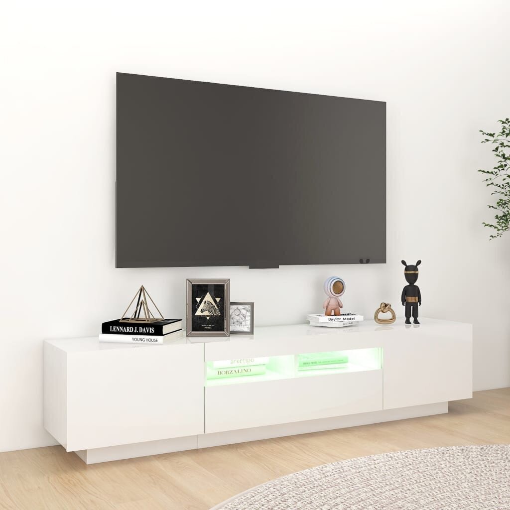 vidaXL TV-taso LED-valoilla korkeakiilto valkoinen 180x35x40 cm hinta ja tiedot | TV-tasot | hobbyhall.fi