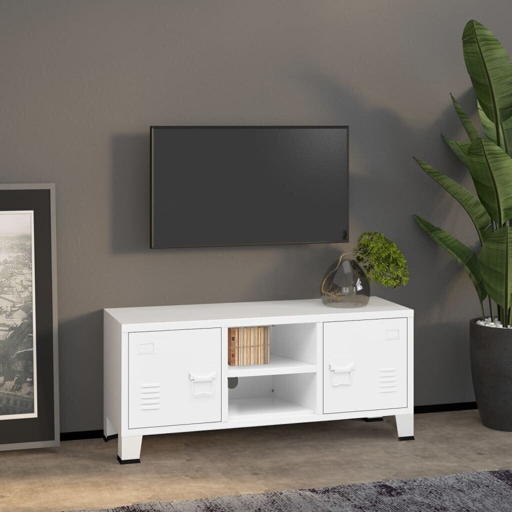 vidaXL Teollinen TV-taso valkoinen 105x35x42 cm metalli hinta ja tiedot | TV-tasot | hobbyhall.fi